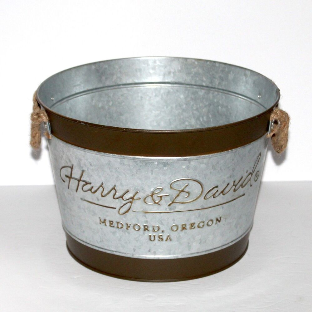 Harry & David Galvanized Tub planter basket large round rustic farm country 11"